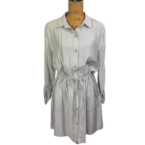 CHICO'S Light Gray Long Sleeve Blouson Shirt Dress‎ - Picture 1 of 15